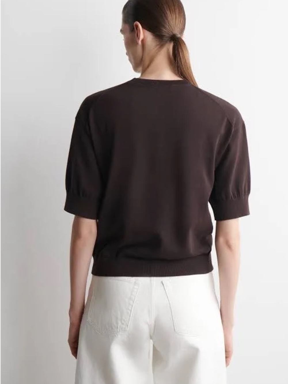 COS Women’s KNITTED COTTON T-SHIRT  - Dark Brown / Espresso - Picture 5 of 6